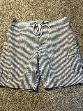 J. Crew Blue and White Seersucker Swim Trunks
